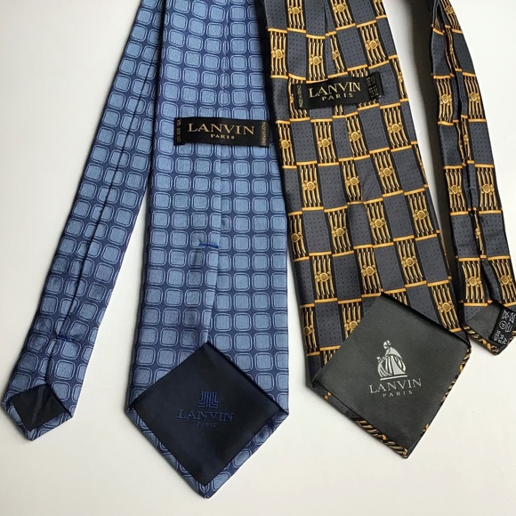 2 LANVIN Paris (gold & gray ) +1 (blue) all silk/soie tie made in France 🇫🇷 - Picture 1 of 6